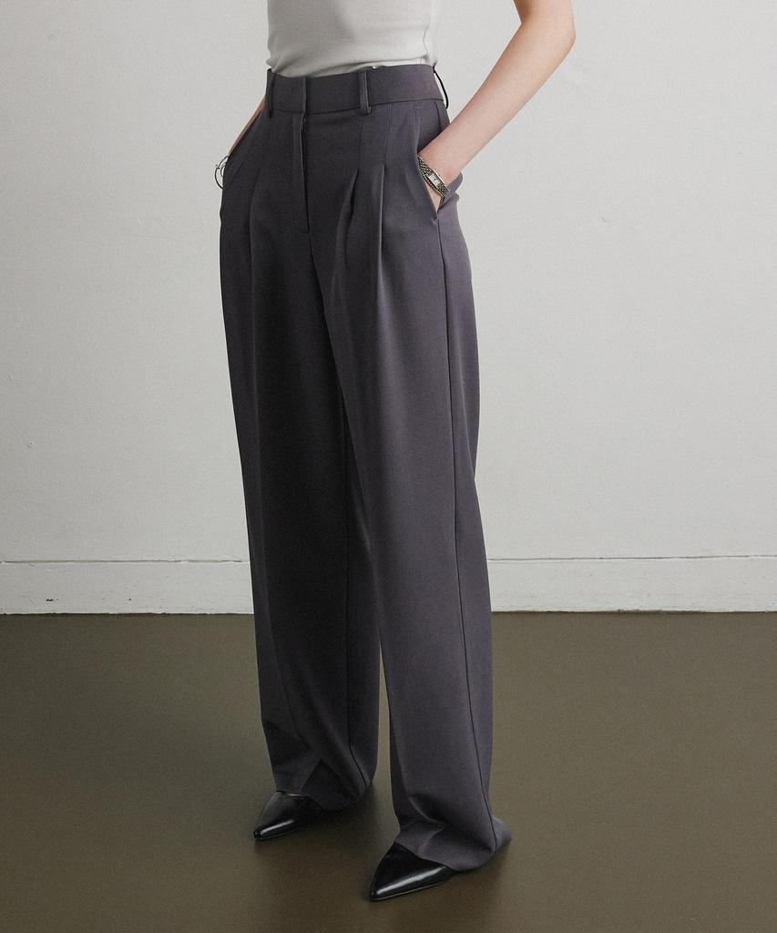 Aheule Pleat Balance Slacks_Dark Gray