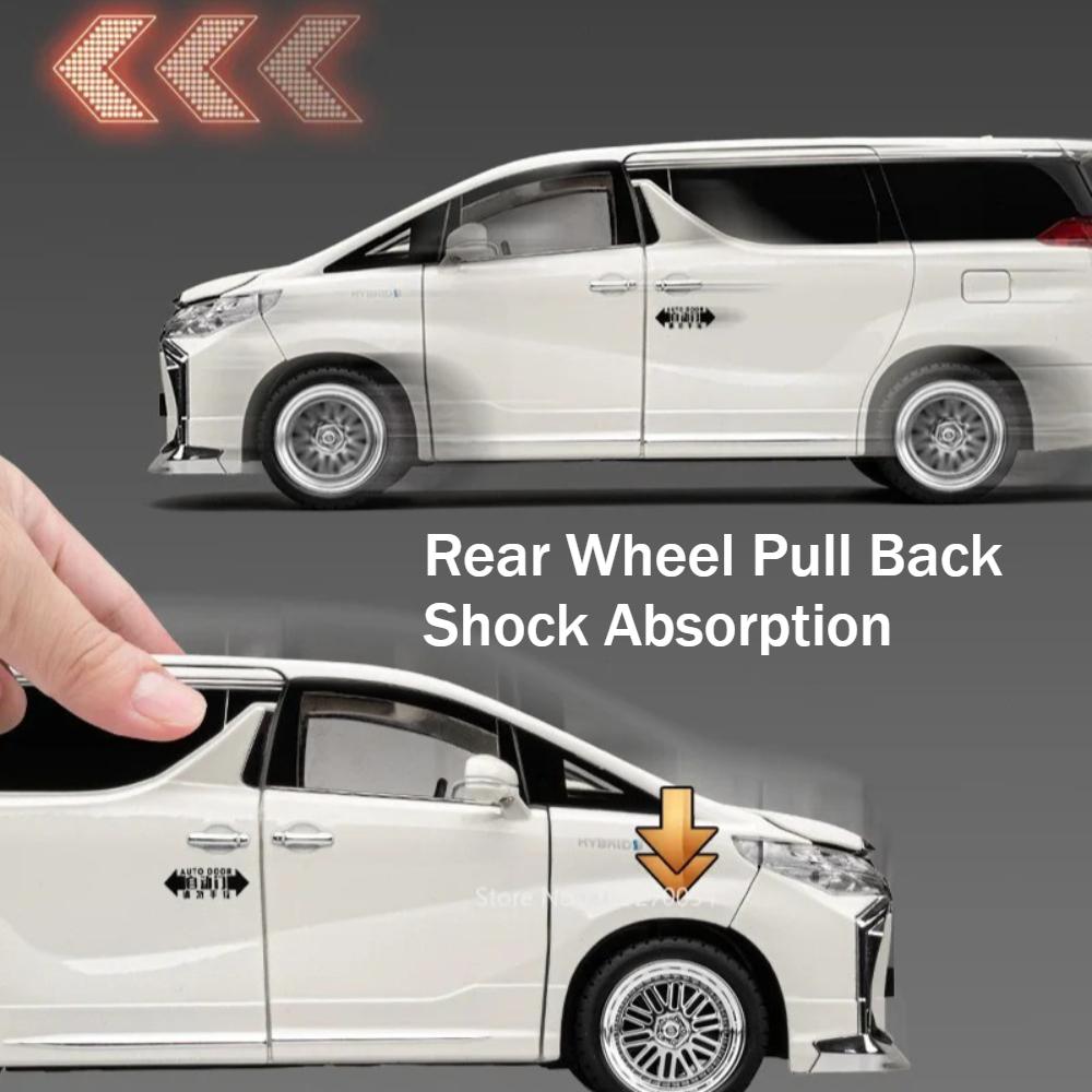Large Scale 1:18 Alphard Car Model Toy Automatic Door Diecast Metal Sound Light Business Vehicles Decoration for Kids Gifts