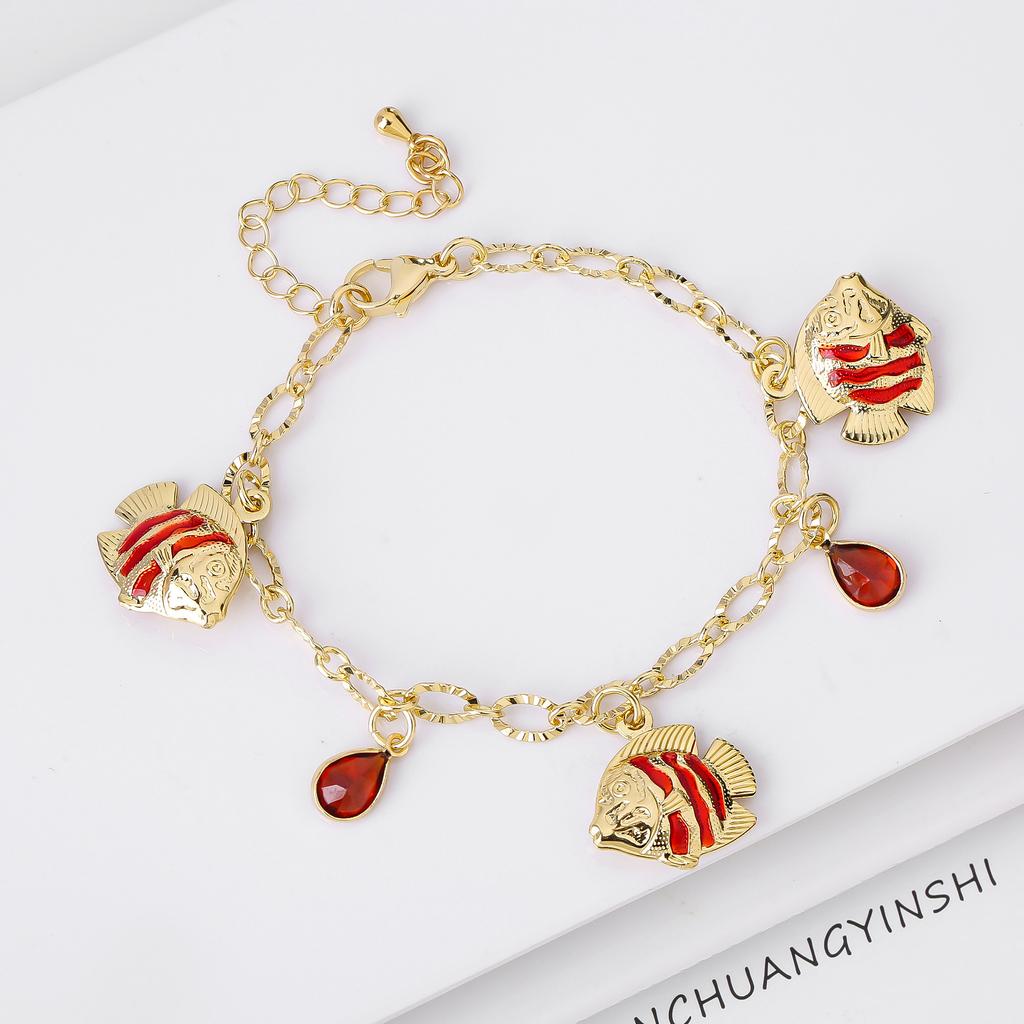 8-Color Gold-Plated Fish Pendant Crystal Bracelet Charming for Women Girls Party Trending Wrist Jewelry Birthday Vacation Gift