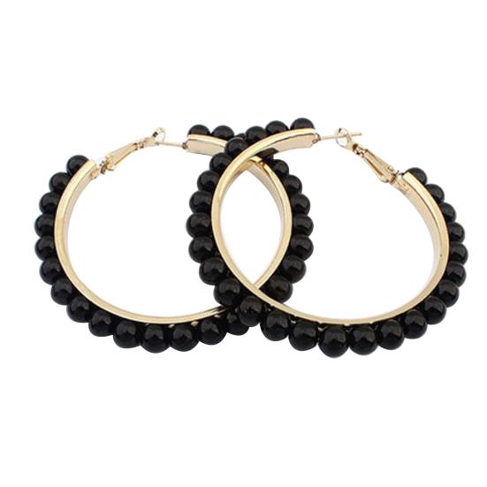 Women Faux Pearl Inlaid Large Circle Statement Hoop Earrings Jewelry