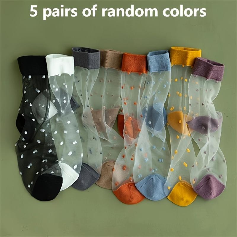 5 Pairs (10pcs) Breathable Polka Dot Glass Women S Socks, Candy Color Summer Socks, Fashionable Polka Dot Decoration Socks One Size