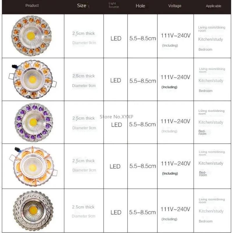 Crystal Spotlight Led Living Room Ceiling Lamp Embedded Bull's Eye Lamp Hole Lamp Color Aisle Small Three-color Downlight