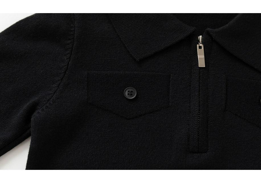 Boys' Classic Lapel Knit Top - Plain Half-Zip Jacket for Children