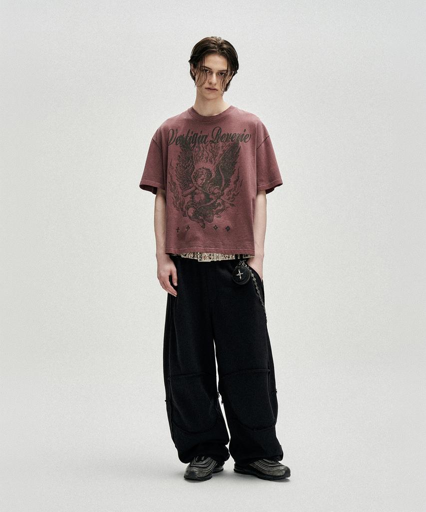 NOT4NERD Ignited Angel Pigment Loose Cropped T-Shirts - Red