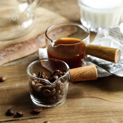 Tazza Misuratrice in Vetro da 50 ml Fai da Te Manico in Legno Tazza Misuratrice per Espresso in Vetro Lattiera Caffè Trasparente Forniture Caffè Tazza Misuratrice da Cucina