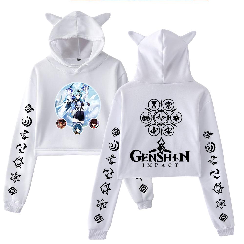

Streetwear Women Sexy Genshin Impact Print Cropped Sweatshirts Oversize Loose Harajuku Pullovers Spring Korean Casual Tops XS белый