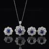 Hot-selling Micro-inlaid Zircon Deep Sea Blue Rich Flower Pendant Necklace Colored Treasure Ring Stud Earrings Three-piece Set
