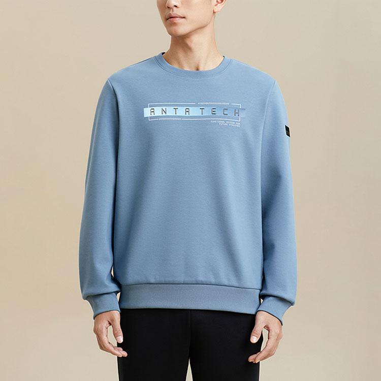 Anta Training Series Letter Round Neck Pullover Fleece Long Sleeve Sweatshirt Men Sweatshirt Ancient-Wall-Gray 152347710-2
