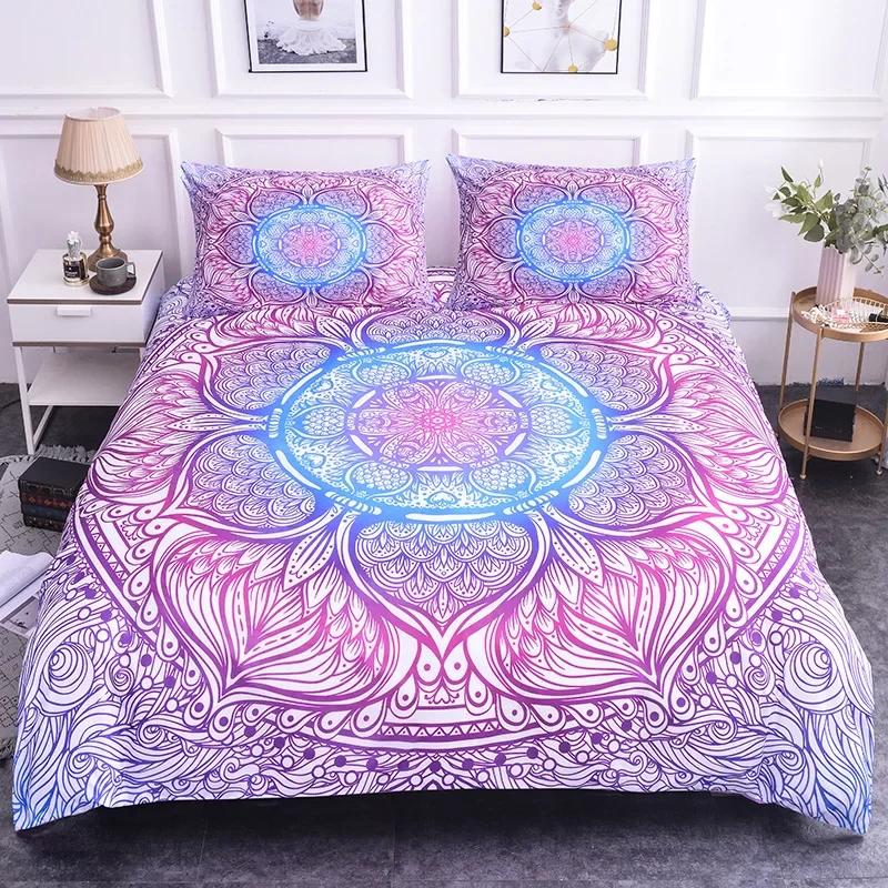 Colorful Mandala Duvet Cover Set Bohemian Style Pastel Toned Abstract Flower Design Print Bedding Set Quilt Cover Pillow Covers