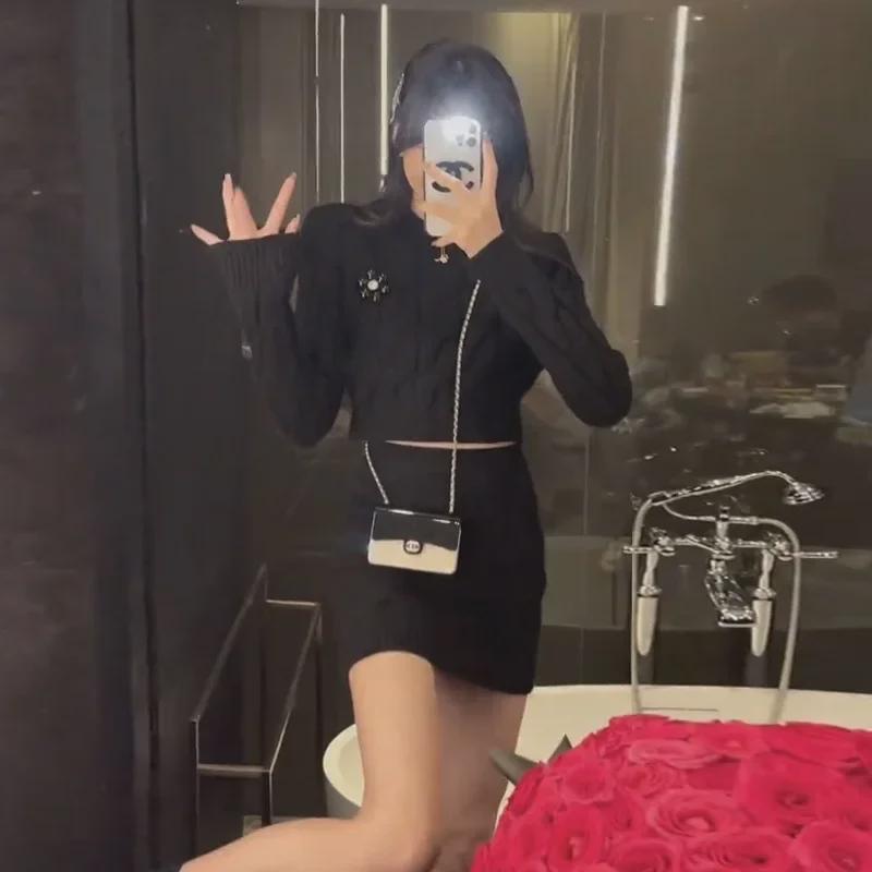 Women's Cable Knit Sweater & Skirt Set - Slim Fit Long Sleeve Top with High Waist Short Skirt