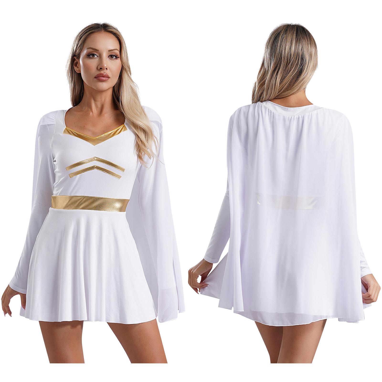 

Костюм для косплея на Хэллоуин, греческий римский костюм, древняя тога, карнавальное платье королевы, шифоновое платье-накидка для римских ролей в кино S белый/золотой