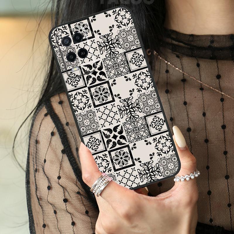 Boho Tile Mosaic Aesthetic Case For Oppo A16 A76 A96 A17 A18 A60 A80 A40 A38 A58 A78 A98 A94 A74 A54 A15 A57 A77 A5 Pro