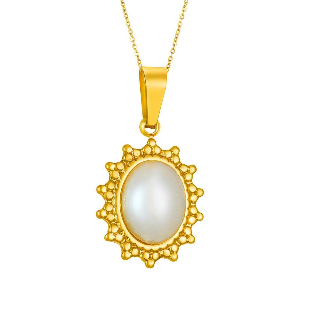 Elegant 18K Gold Sun Pearl Necklace - Women's Titanium Steel Clavicle Chain, European-American Fashion Style.