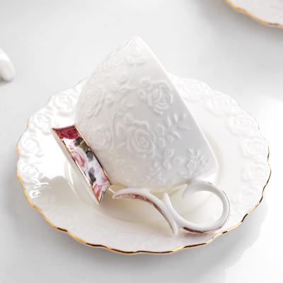 Retro European Coffee Cup Exquisite Flower Relief Ceramic Afternoon Tea Coffee Cup Flower Tea Cup