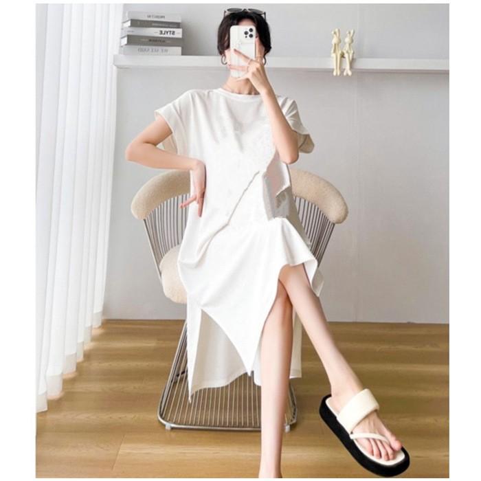 YYFS Damenmode Sommer Frühling Kurzarm O-Ausschnitt Lose Taille Freizeitkleider