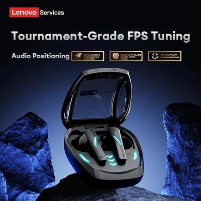 Lenovo Słuchawki douszne GT100 True Wireless do gier – Bluetooth 6.0, ultraniskie opóźnienie 38 ms, czteromikrofonowa redukcja szumów AI, etui z diodami LED RGB 23 h