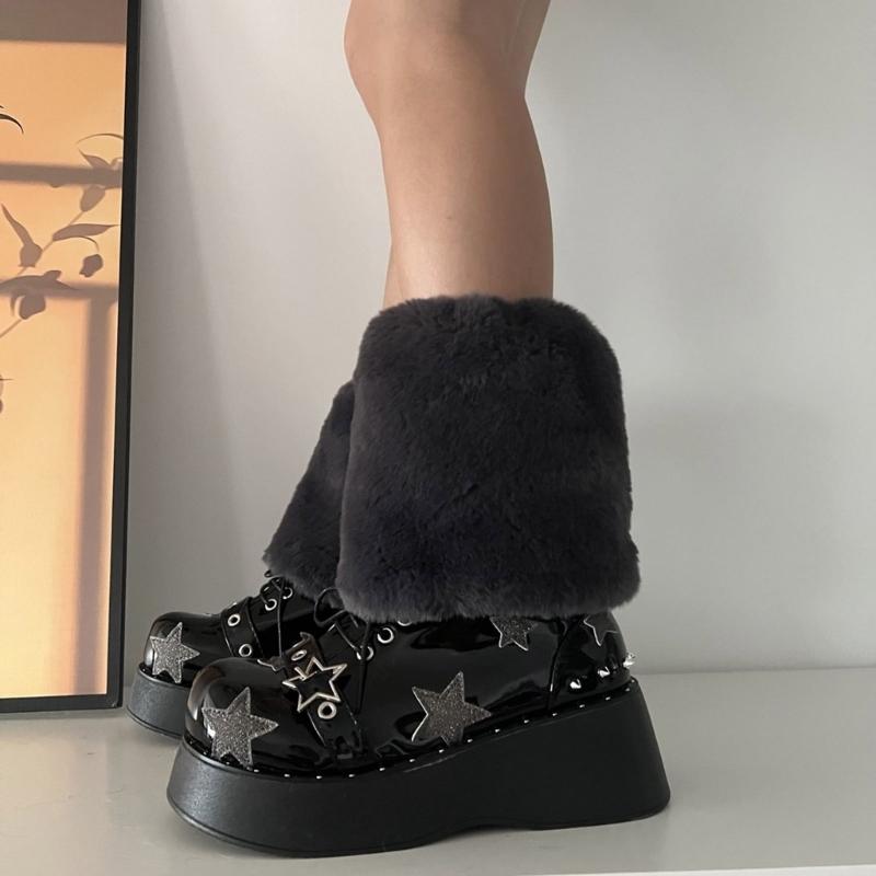 Women Furs Leg Warmer Winter Furry Long Boot Cuffs Fuzzy Shoe Cover Party Costume for Holiday Festival Performances Play