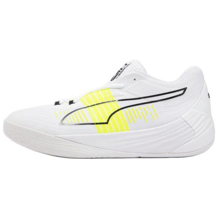 Puma Fusion Nitro Comfortable Lightweight Shock Absorption Slip Resistant Durable Low Top Basketball Shoes Unisex sneaker White Yellow 195514-12