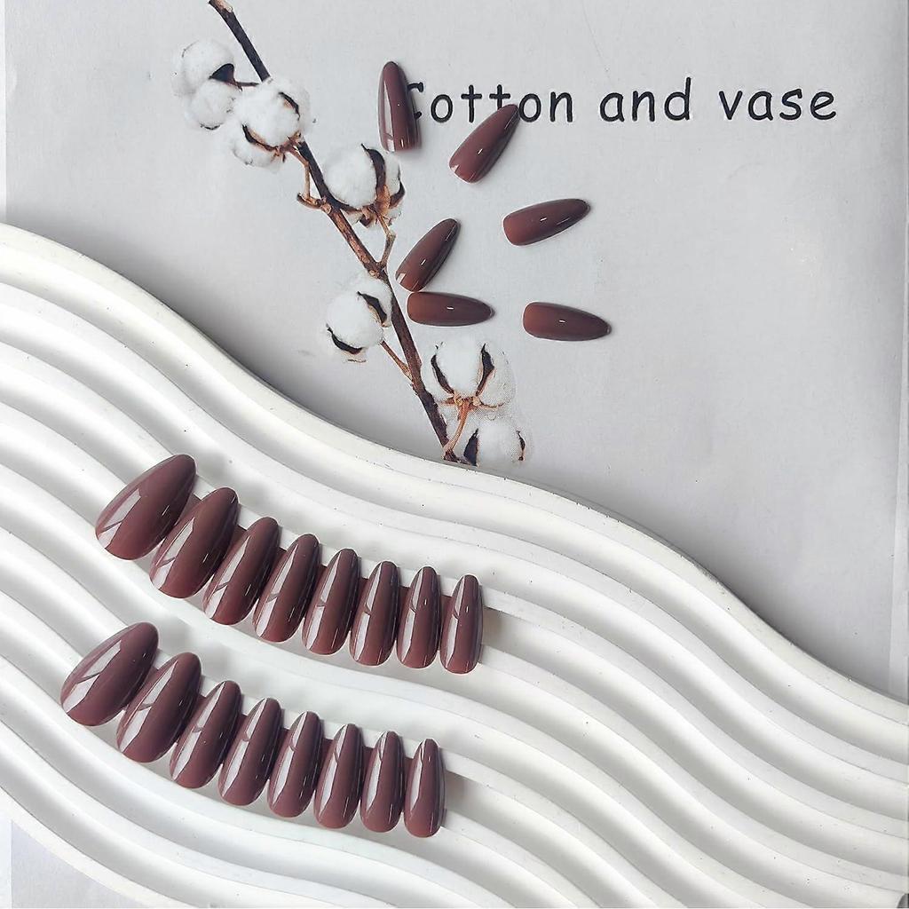Brown Almond Shaped Nails,Press on Nails  Glue on Nails Almond for Women,Acrylic