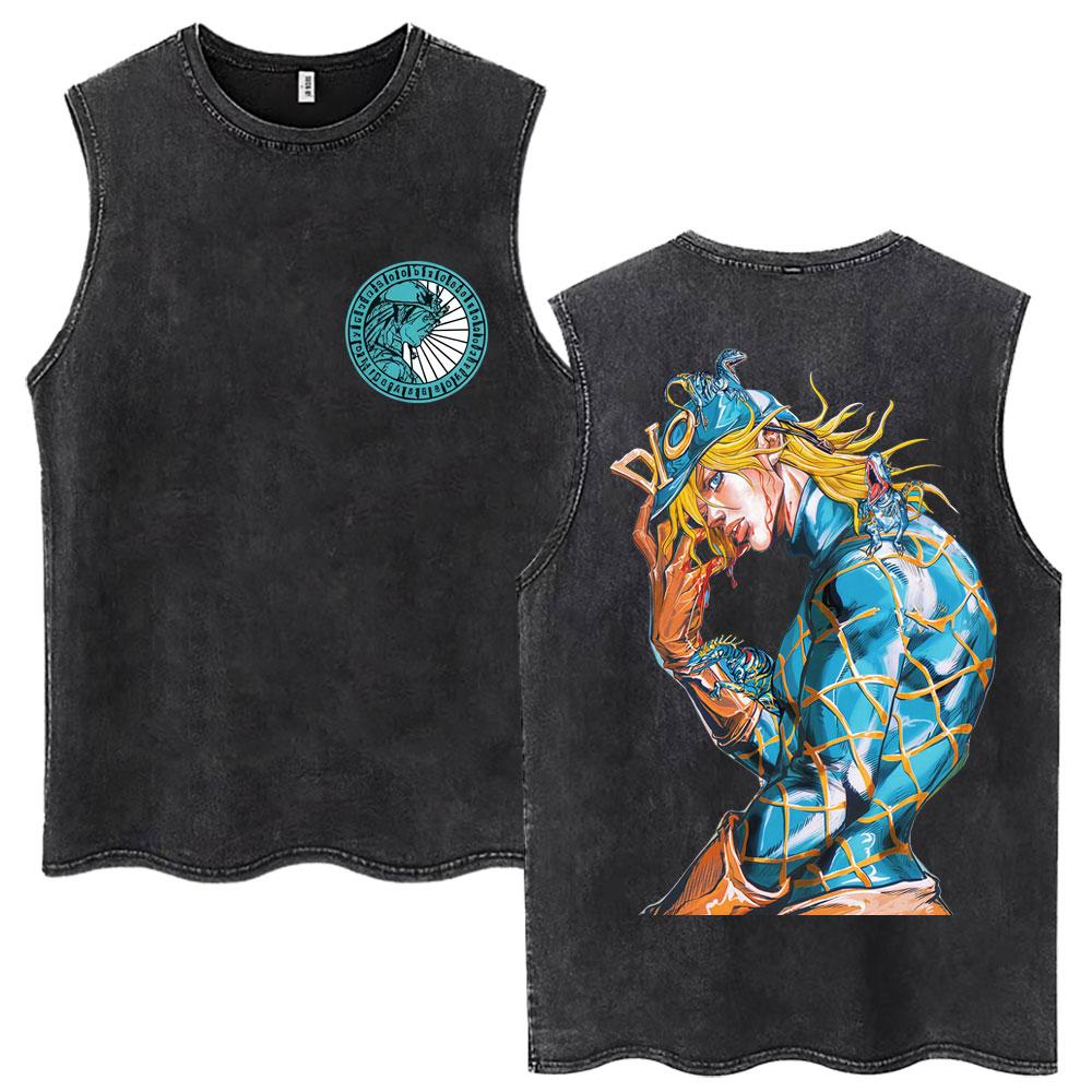 

Anime Jojo Bizarre Adventure Brando Washed Tank Tops Men Women Vintage Vests Loose Cotton Sleeveless Tshirt S