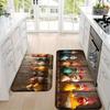 Cartoon Chicken Wood Grain Welcome Doormat, Non Slip Floor Mat for Kitchen Bathroom Patio and Balcony, Spring Summer Decor