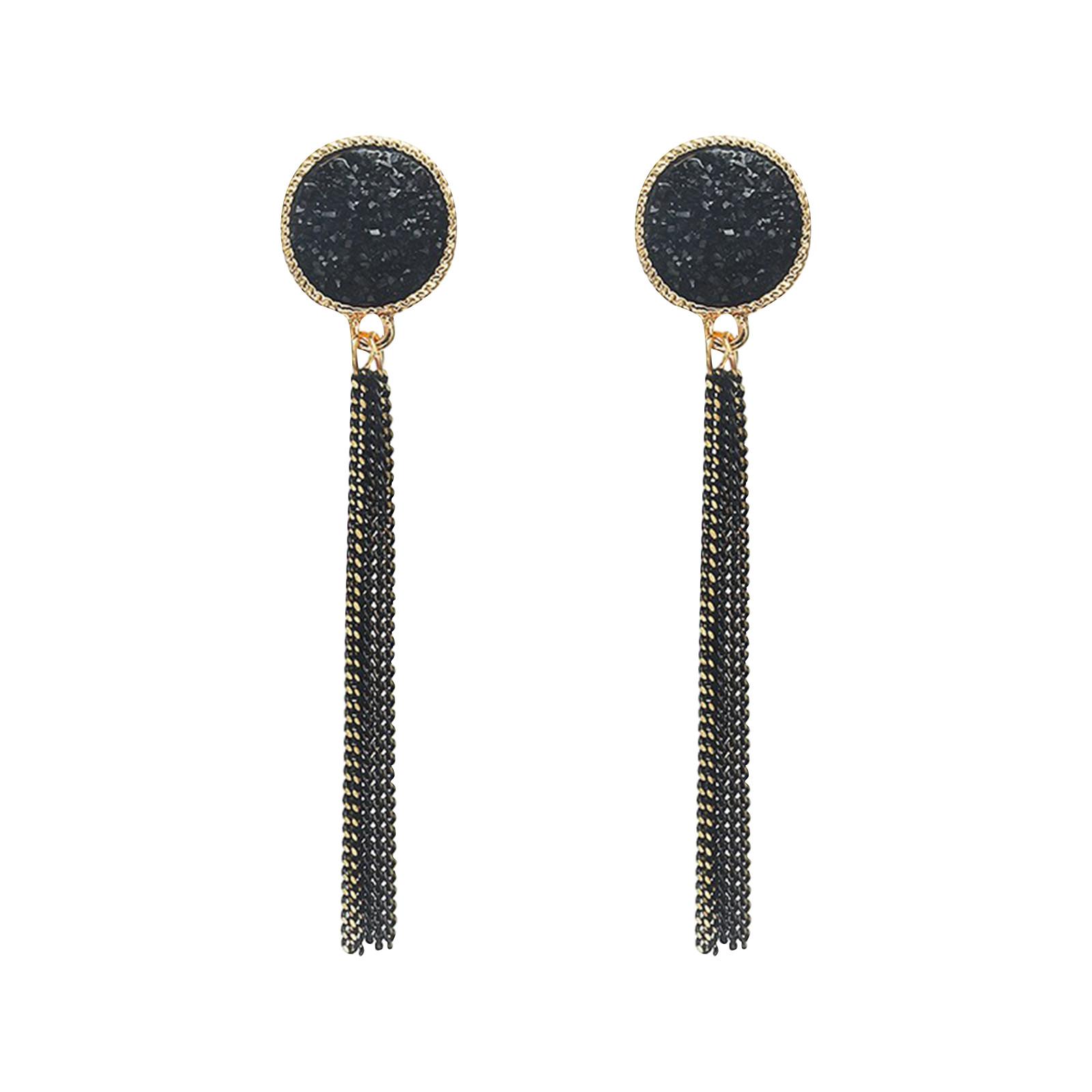 Geometric Circular Long Tassel Earrings With Fashionable And Trendy Temperament, Earrings One Size чёрный