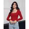 Women's Fashion Casual Spring Fall Solid Color Print Long Sleeve Square Collar Blouses & Shirts