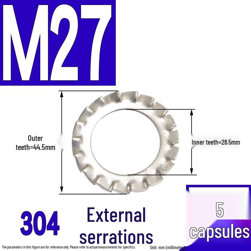 304 Stainless Steel External & Internal Tooth Lock Washer, Anti-Slip, Anti-Loosening, Size M6-M30