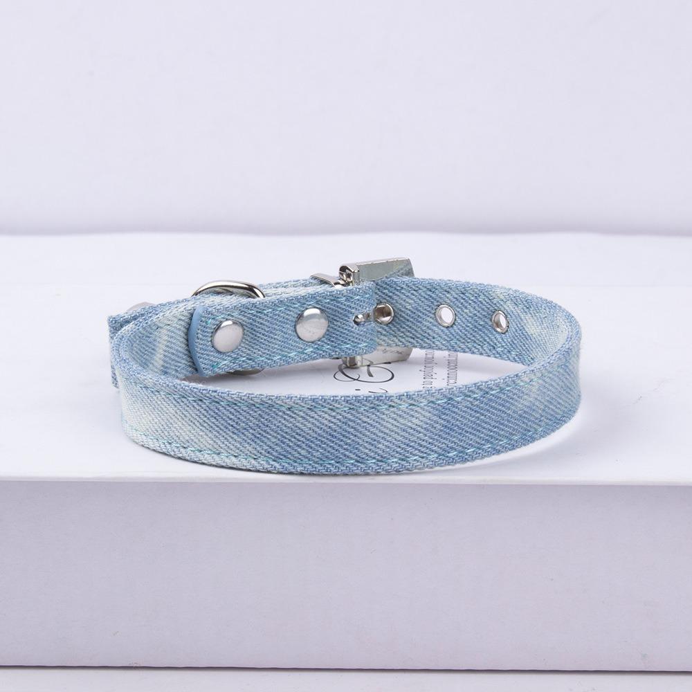 

Soft Leather Denim Dog Collar with Bell Puppy Jean Collar Pet Accessories Pet Necklace Outdoor Use XS-Style C