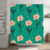 Green Bath Curtain with Flower Print for Bathroom Decor Waterproof Shower Cloth Fabric Home Accessories