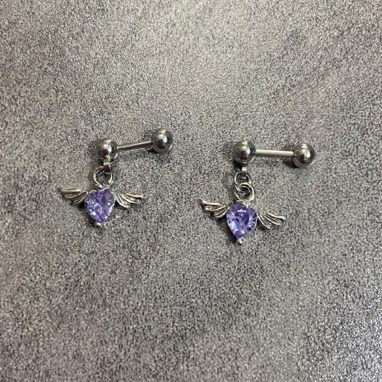 Angel Wing Heart Shape Earrings Stainless Steel Body Jewelry Ear Studs For Casual Or Formal Occasions