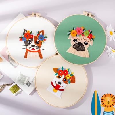 New Diy Handmade Embroidery Material Bag, European Abstract Dog Animal, Needle And Thread Set