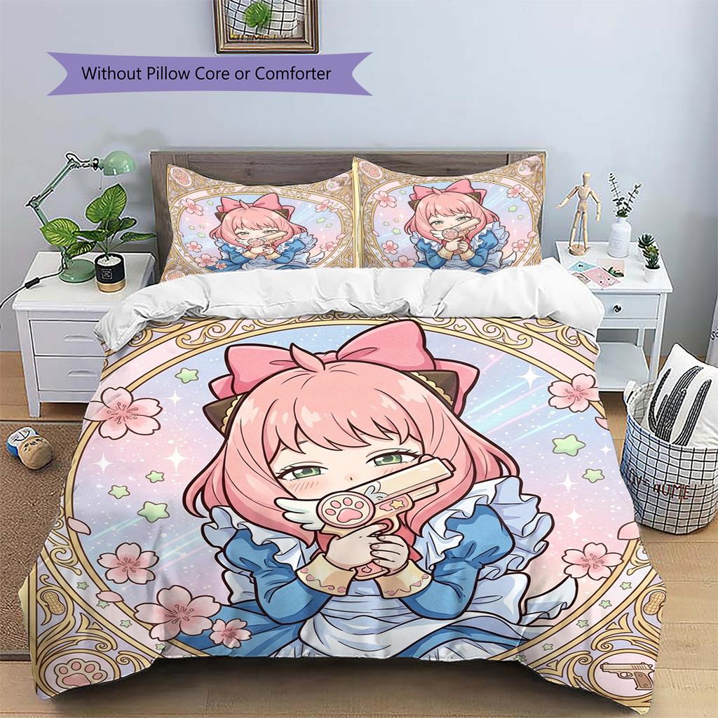 Anya Forger Pattern Bedding Quilt Set Quilt Cover Pillowcase Home Decoration Birthday Gift (1 * Duvet Cover + 2 * Pillowcase, Without Core)
