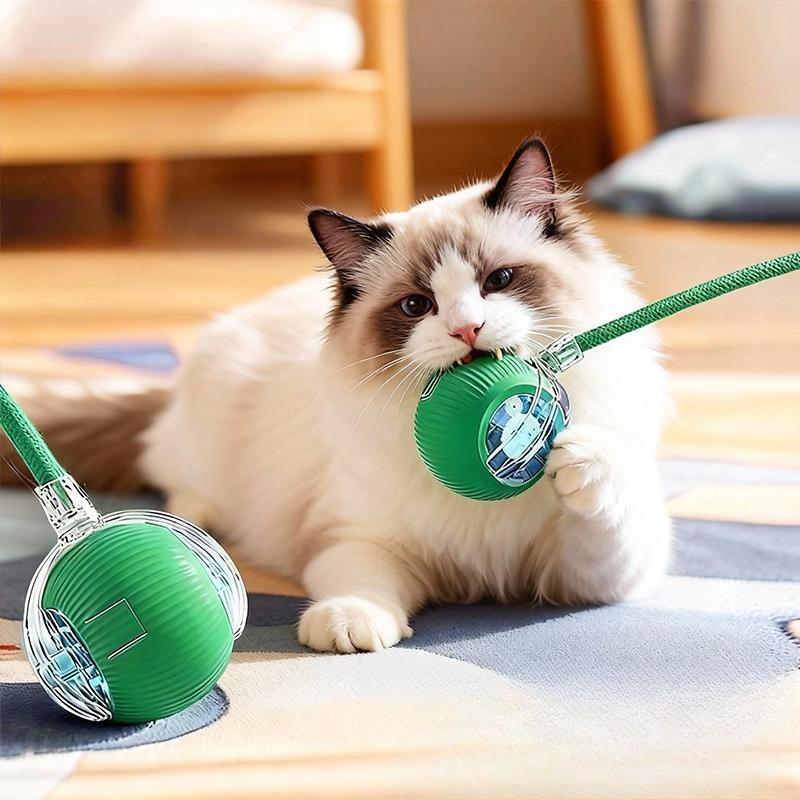 Electric Rolling Cat Toy Ball Rattle Sound Bendable Feather Ribbon Interactive Self‑play Toy For Indoor Cats