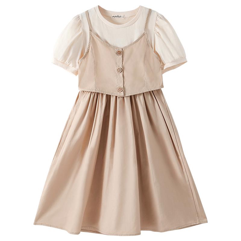 

Платье принцессы из двух частей в британском стиле для девочек, лето 2025 г. – модная детская одежда из хлопка 170 cm хаки