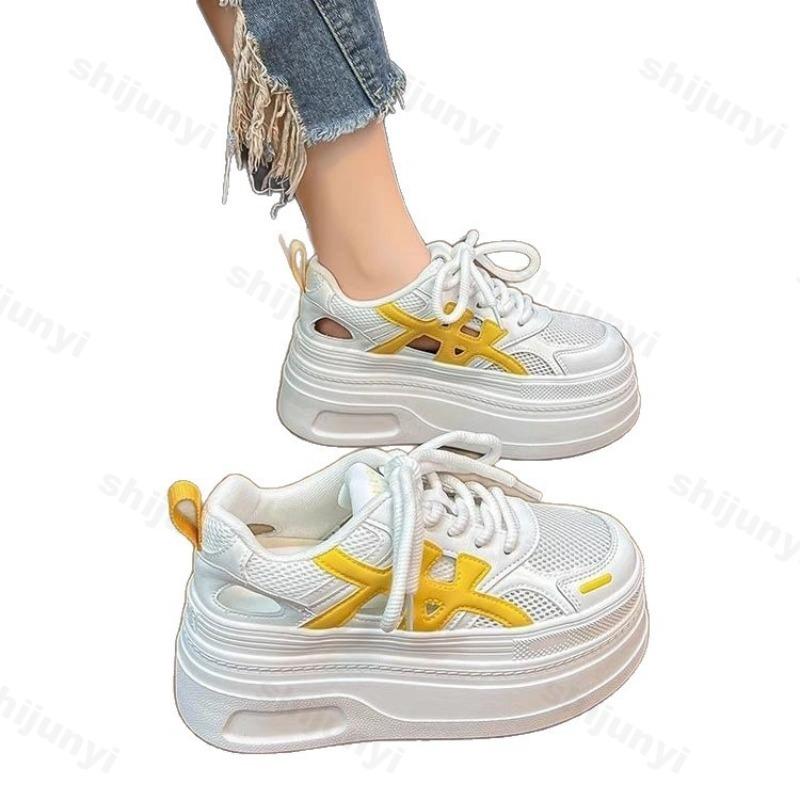 Fashion Mesh Breathable Sneakers 2025 Summer Autumn New Platform Casual Shoes Comfortable Non Slip Lace Up Height Increase Board Shoes