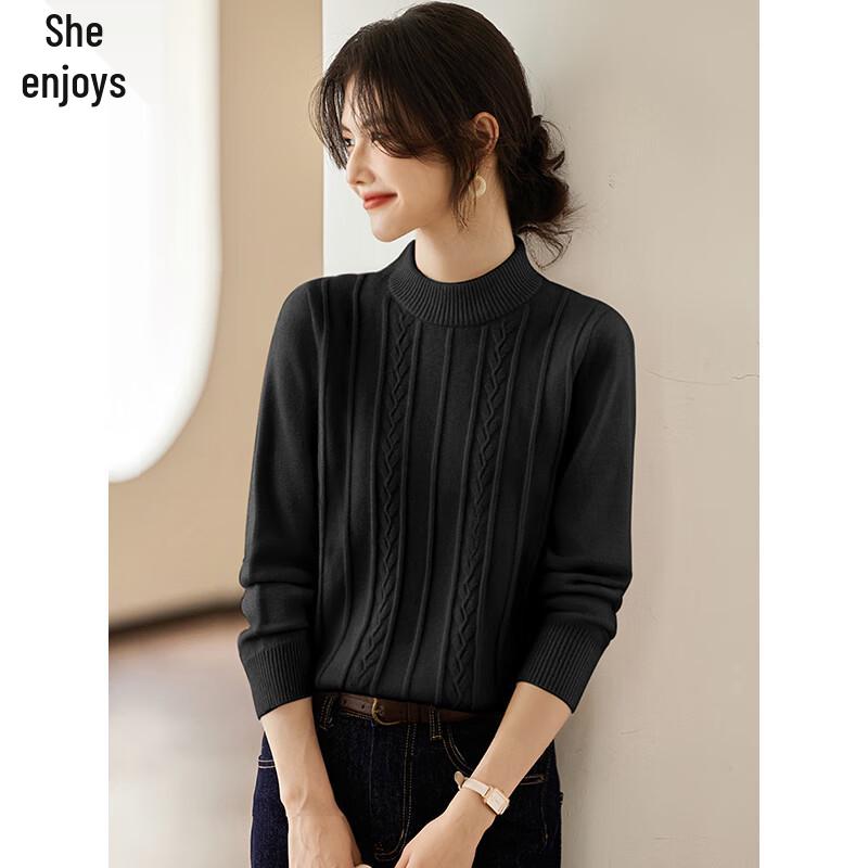 Women s Half-High Collar Beaded Knit Sweater M