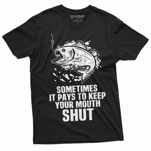 Mens Funny Fishing Tee Shirt Fisherman Gifts Humorous Fish Tee Sometimes it pays to keep your mouth Shut Tee For Him M