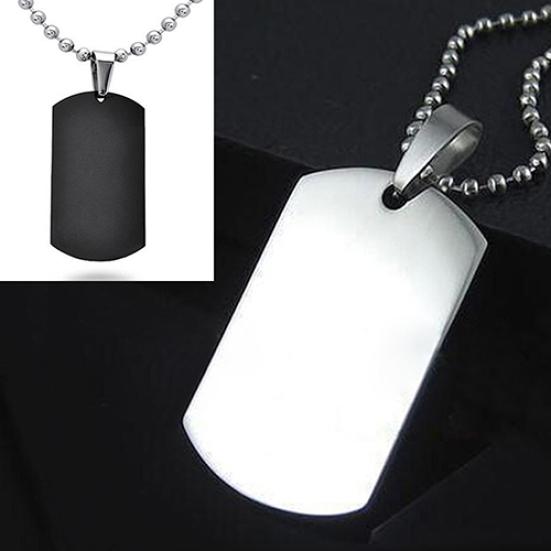 Men's Women's Punk Fashion 316L Stainless Steel Polished Rectangular Dog Tag Necklace
