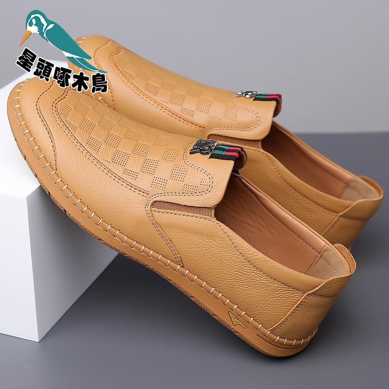 2025 Summer Men's Sandals Leather Business Hollow Punched Men's Shoes Soft-soled Hole Shoes