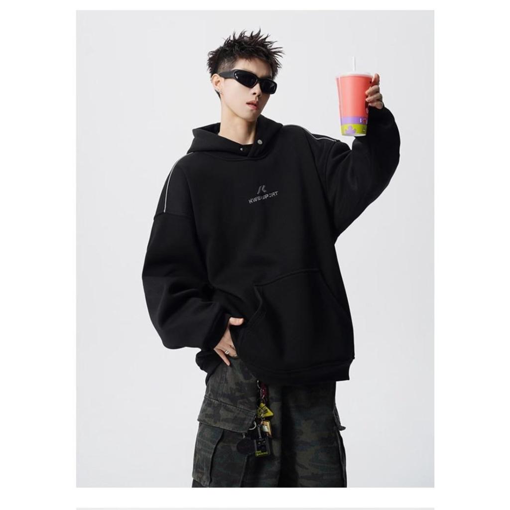 Unisex Trendy Button Design Hooded Sweatshirt - Versatile Loose Fit