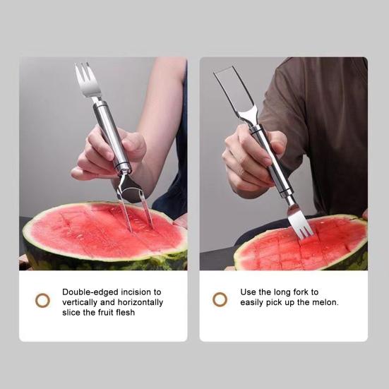 Stainless Steel Watermelon Cutter Dual Head Slicer Serving Fork Dishwasher Safe Fruit