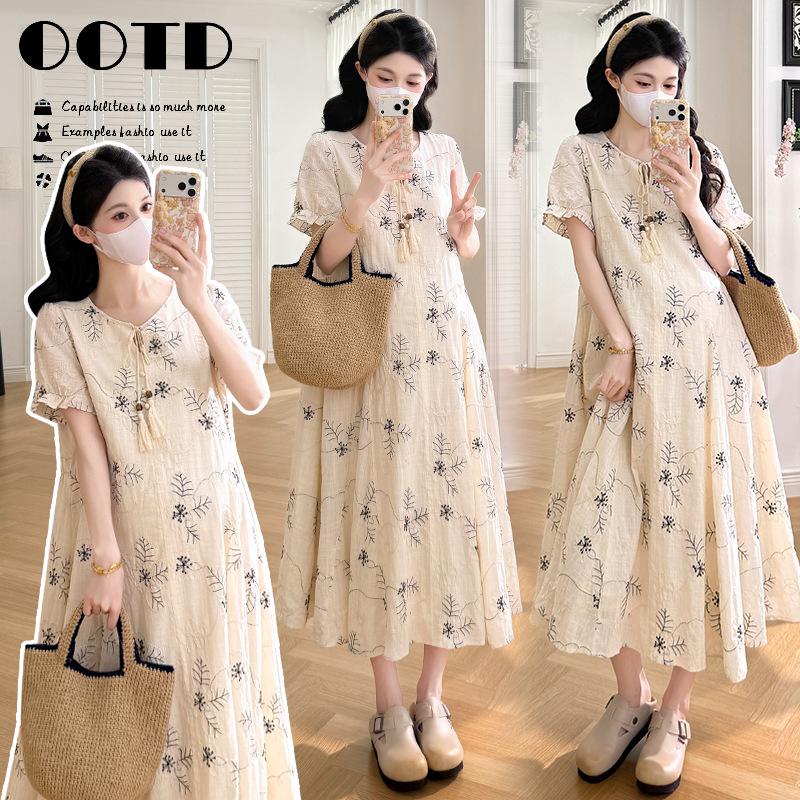 2026 Summer French Elegant Jacquard Loose Maternity Dress 2XL