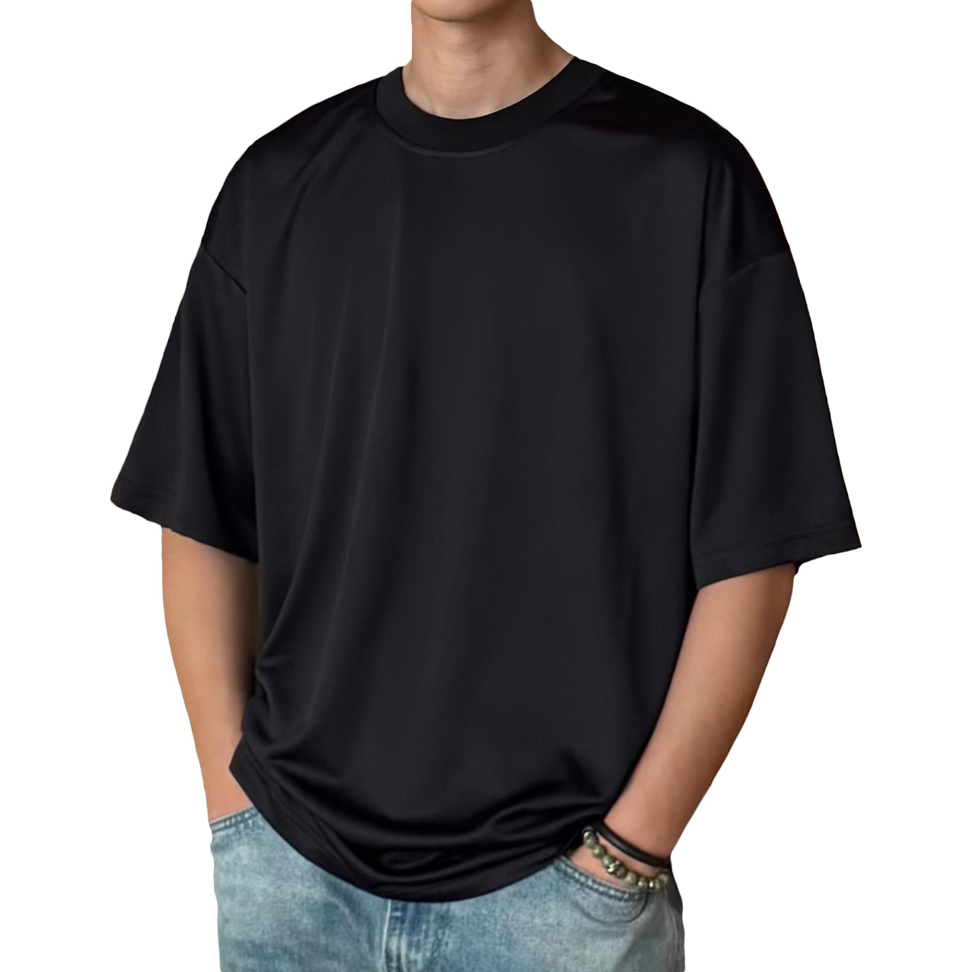 

Fashion Summer Clothes Stretch Oversized Silhouette Moisture Wicking Quick Drying Sweat Stain Resistant [CHANGE WELL] Men s 2025 SS 7.4oz (Short чорний