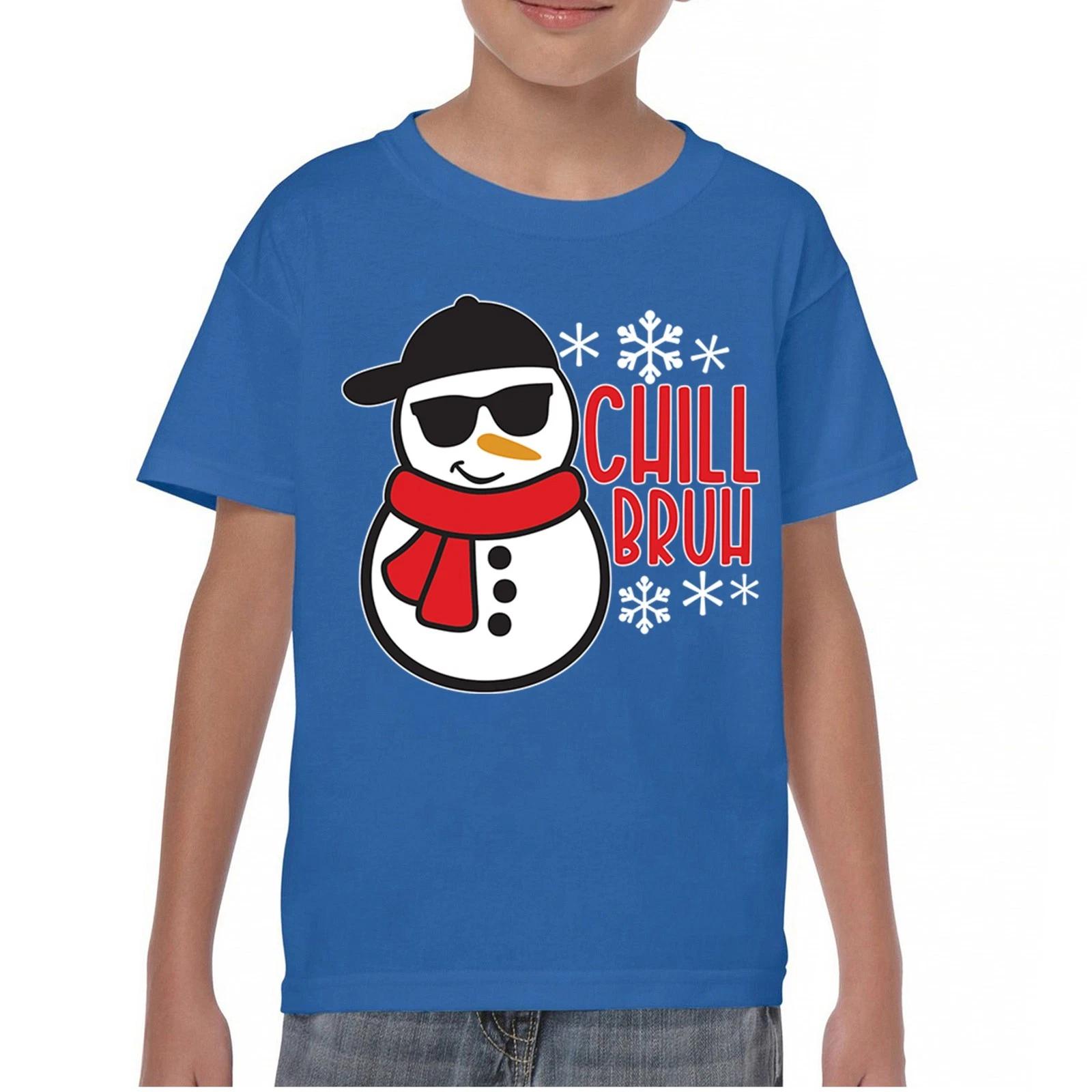 Chill Bruh Youth kids boys T-Shirt Snowman Christmas Xmas Festive Holiday Season Kids 120