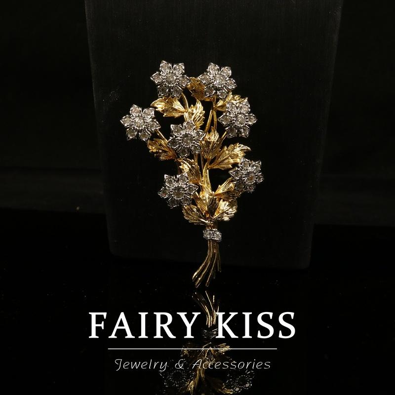 

Шикарный темперамент Элегантная ретро-атмосфера Брошь Брошь Брошь Аксессуары Бриллиант Маленький цветок Позолоченная Настоящее золото Лист Булавка