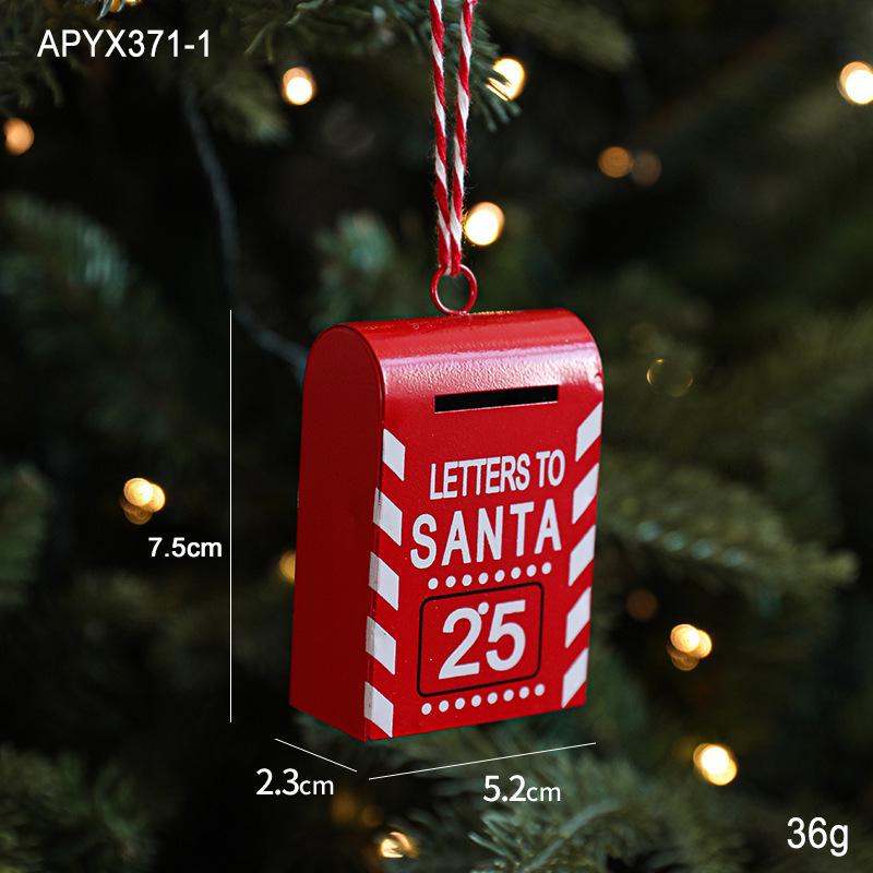 Christmas Wrought Iron Painted Mailbox and Retro Tree Window Hanging Decorations