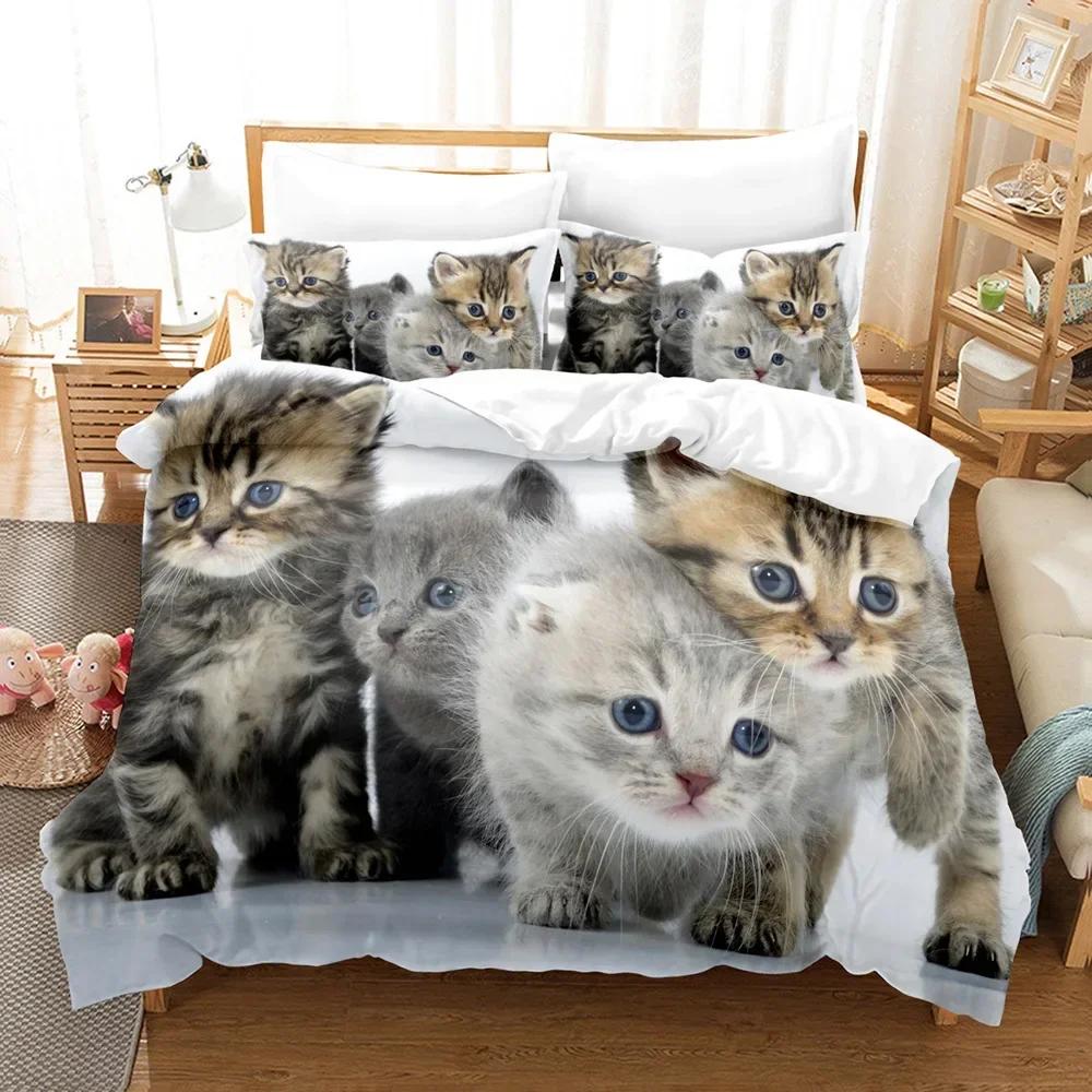 Cute Cat Duvet Cover 3D Animal Comfortable Duvet Quilt Cover Pillowcase Bedding Set Children Bedroom Decoration Home Textile