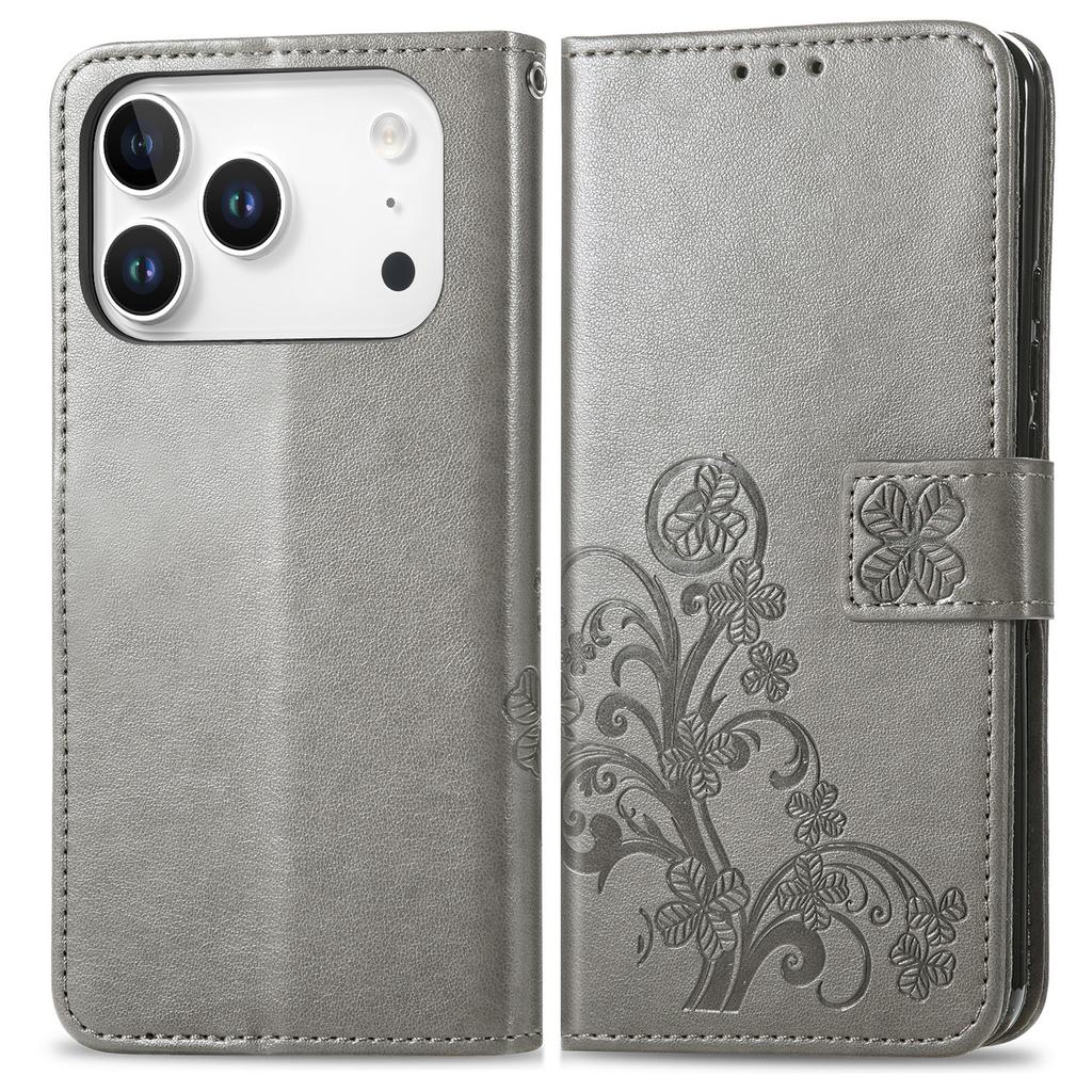 For iPhone 17 Pro Max Leather Case Four-Leaf Clover Wallet Phone Cover