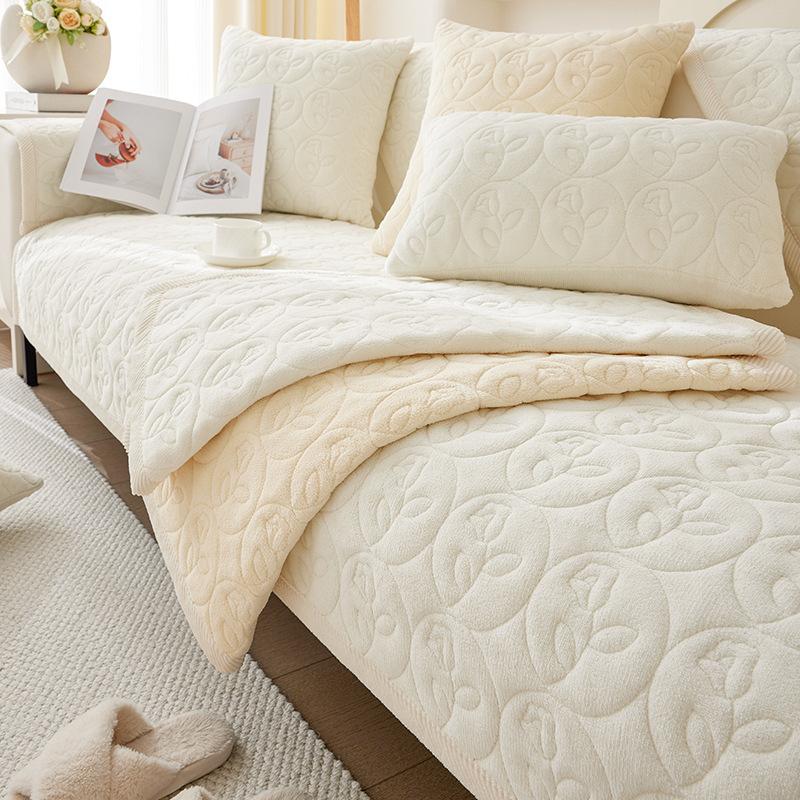 Milk Fiber Sofa Cushion Winter Thickened Fleece Cushion Non-Slip Leather Sofa Cover Cover Cloth